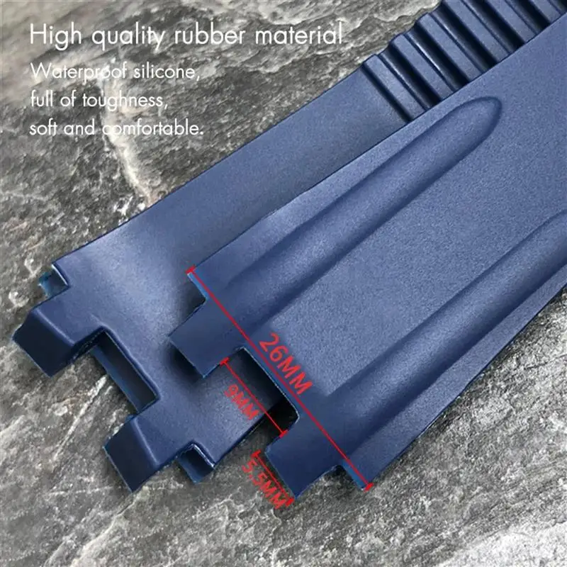 SCHIK Convex Silicone Rubber Watch Strap 26mm Fit for Athens Ulysse Nardin Watchband Folding Buckle Men Sports Waterproof