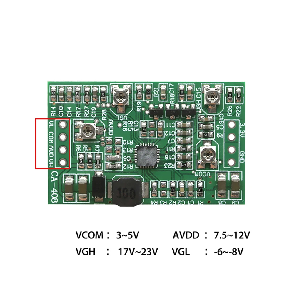 

CA-508 4 Channel Adjustable Voltage Booster Module 3.3V 5V 12V TCON Module VGL VGHVCOM AVDD Four-Way Adjustable Step Up Module