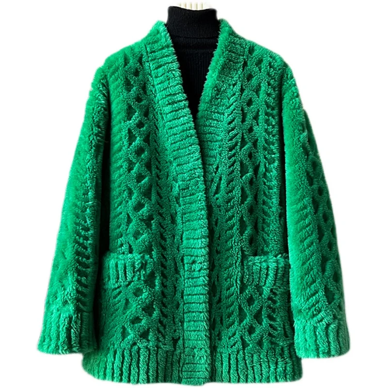 

New Design Women Sheep Shearling Casual Coats Winter Female Girl Real Wool Fur Warm Jacket Youth Overcoat JT3202