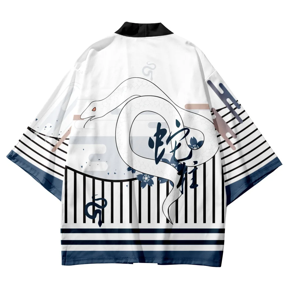 

Cartoon Snake Floral Striped Printed Haori Kimono Women Men Japanese Asian Streetwear Cosplay Cardigan Yukata