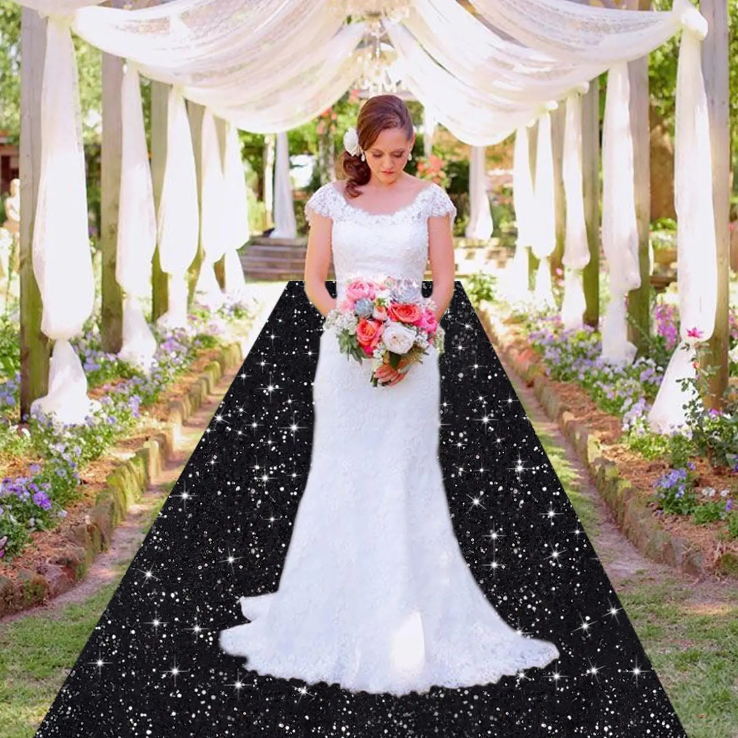 Aisle Runners for Weddings Sequin Aisle Runner Black Runner Rug 2Pcs-2x15FT Glitter Carpet for Party Sparkling Wedd
