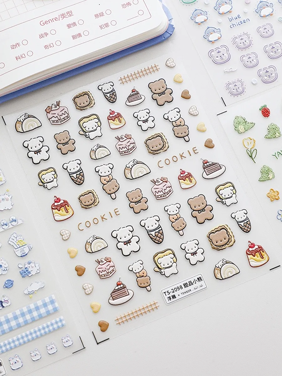 

12pcs Cute Stereo Stickers Embossed Stickers Diy Handbook Decorative Materials Cartoon Stickers Student Stationery Wholesale