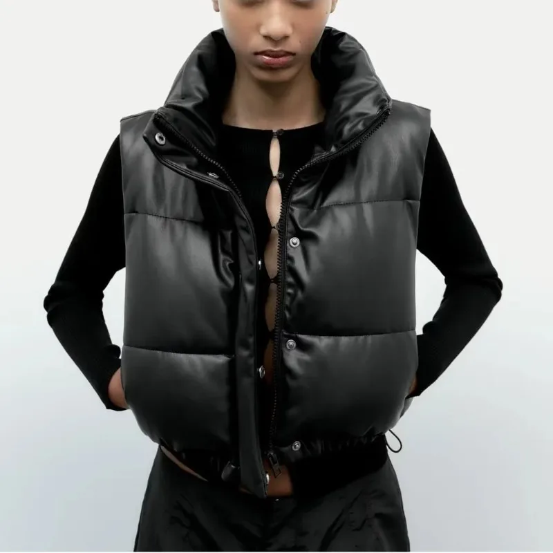 Autumn and Winter Women's Standing Collar Patchwork Pockets Zipper Loose Solid Color Fashion Casual Elegant Sleeveless Vest Tops