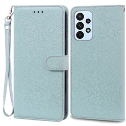 Luxury Leather Wallet Flip Case - Premium Protection & Style for Samsung A23 (Light Blue -Strap)