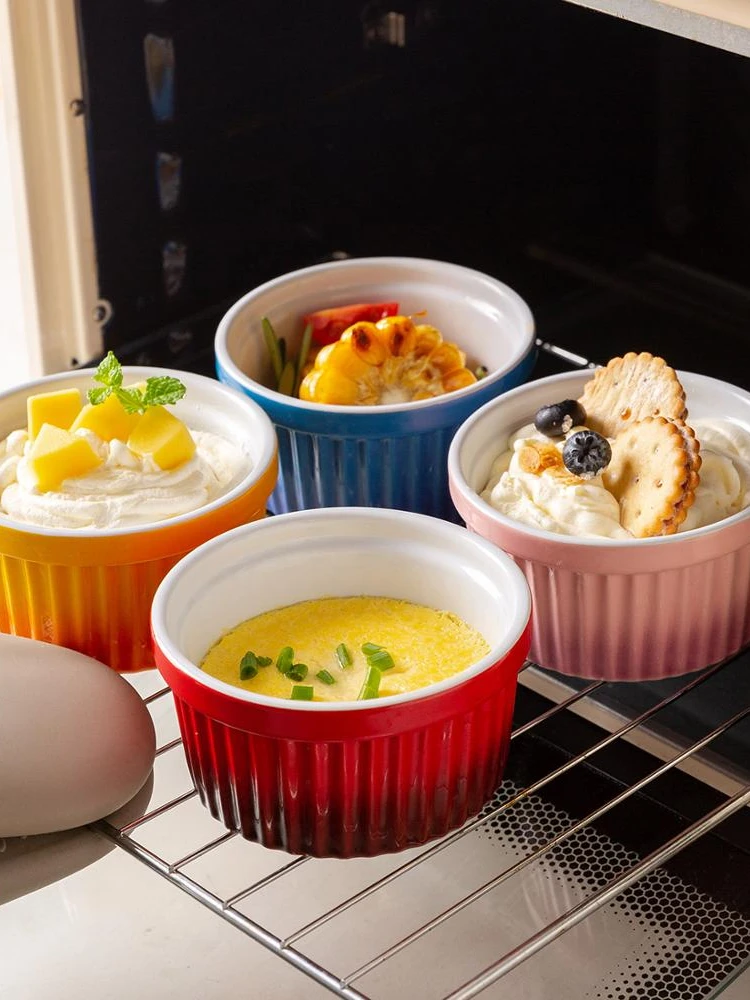 

Gradients Ceramic Cake Mould Pudding Dessert Mould Round Baking Tray Kitchen Oven Ice Cream Dessert Bowl