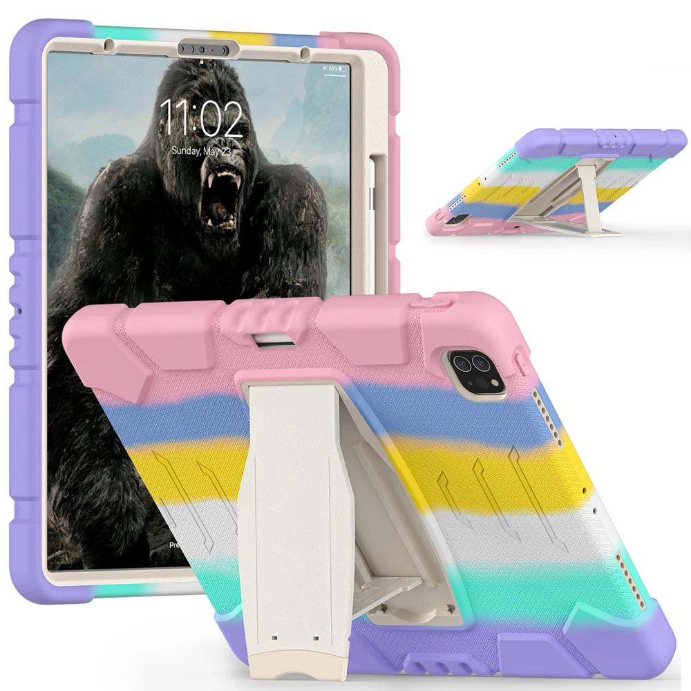 For Apple Ipad Pro 12.9 Inch 2021 2020 2018 A2378 A2229 A1876 Case Kids Safe Shockproof Pc Silicon Hybrid Stand Tablet Cover