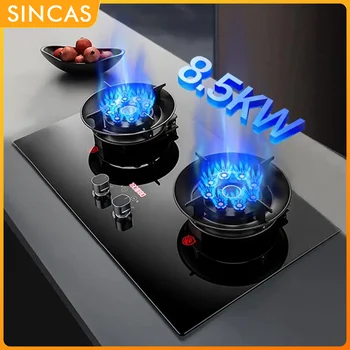 Kitchen Gas Stoves Home Dual Stove Kitchen Embedded Nature Gas/LPG Timing Stove Desktop Dual-Use Cooktop Gas Panel Gas Cooker 1