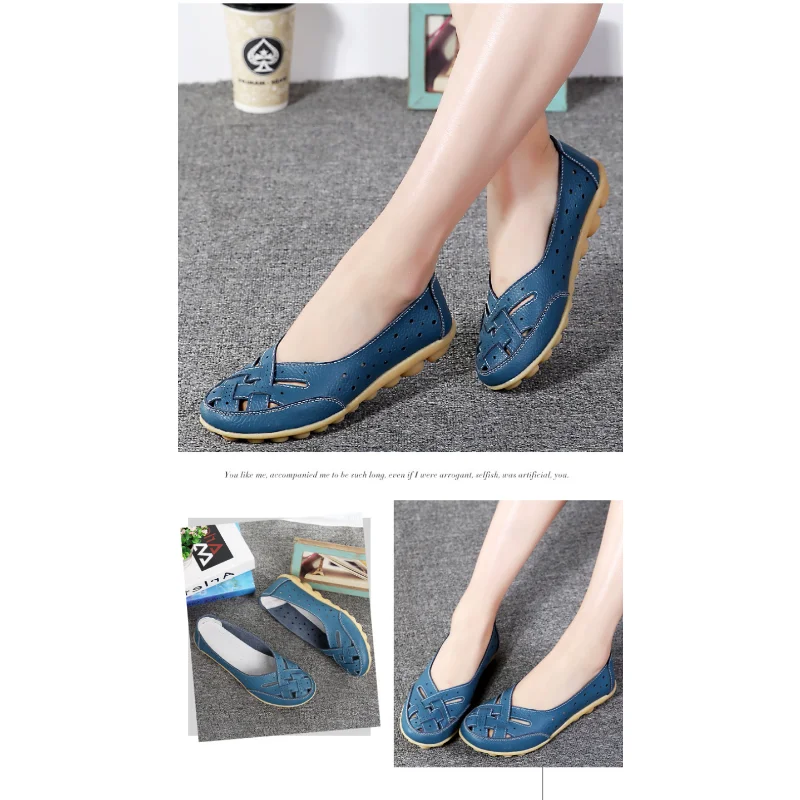 Women Shoes Summer Women Sandals Soft Sole Flat Heel Hollow Flat Genuine Leather Casual