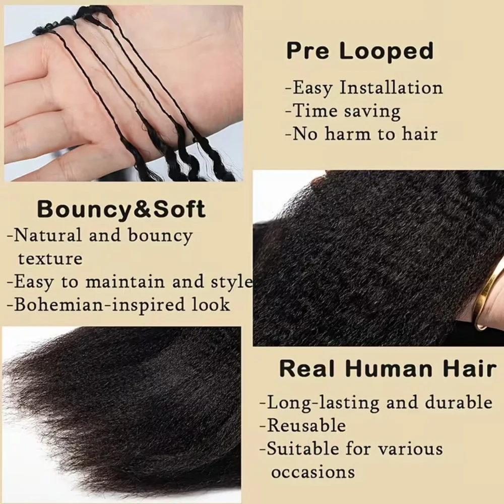 Miracle Knots: Capelli Umani Vergini Pre-Separati Senza Nodi per Crochet, 3a Generazione, Bulk Light Yaki Lisci e Kinky Lisci per Intrecciare - immagine 6