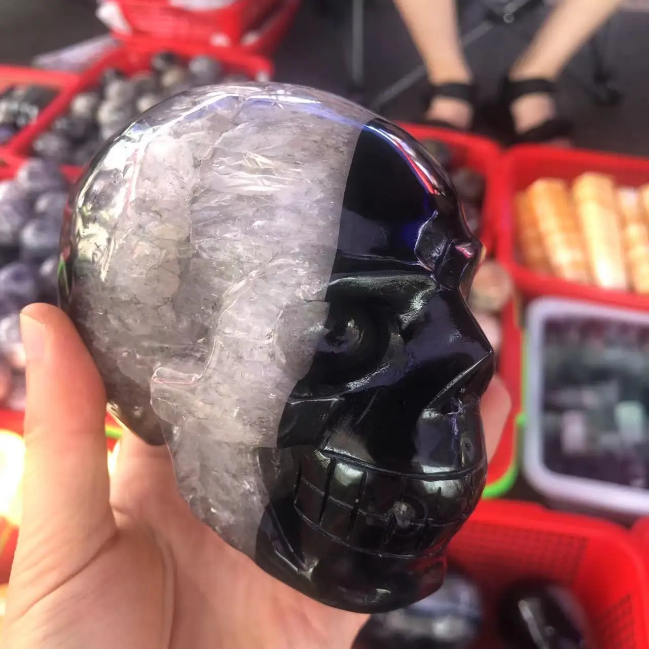Skull Stone Natural Black Agate Geode Crystal Cranium Mineral Fengshui Reiki Meditation Energy Home Decor For Room 3