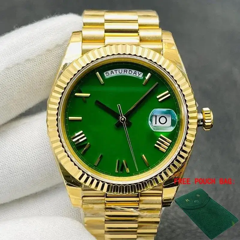 

Luxury Dual Calendar Men's Women's Watch Automatic Mechanical Watch Sports Waterproof Gold Green Rome Dial DayDate