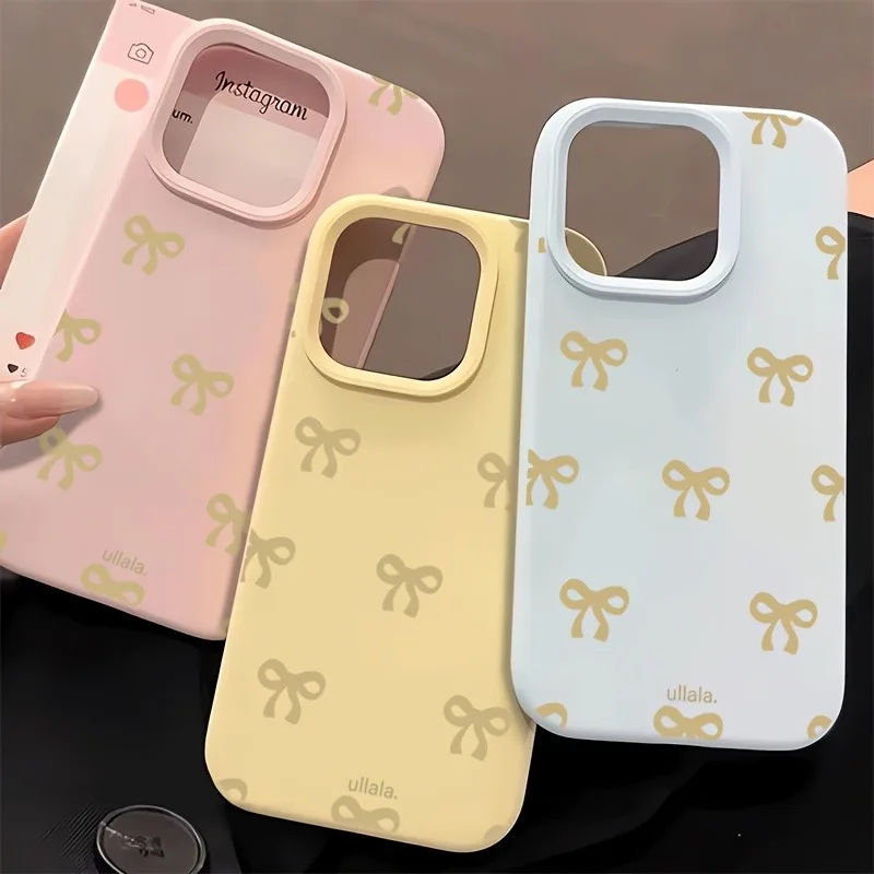 Elegant Yellow Bow Pattern Print Silicone Phone Case - Soft Protective Cover