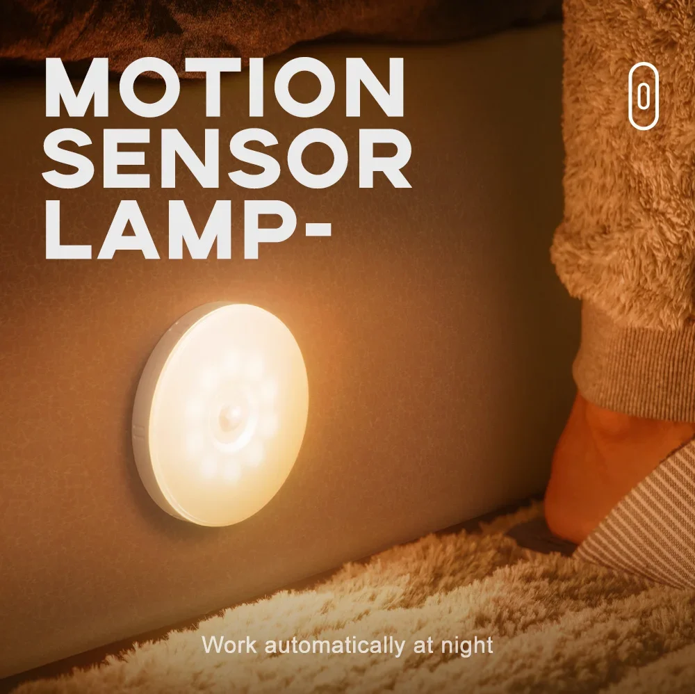 Description Picture 2 of item10 LED Human Induction Night Lamp PIR Motion Sensor Auto On/Off Corridor Bedroom Wardrobe Light Kitchen Under Cabinet Wall Light