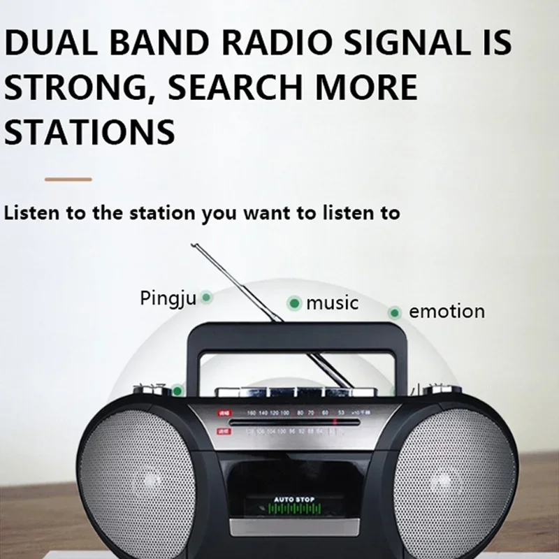 Portable Tape Cassette Player FM AM Two Band Radio Play Record Double Speaker Sound AC DC Dual Mode Speakers Recorder Machine