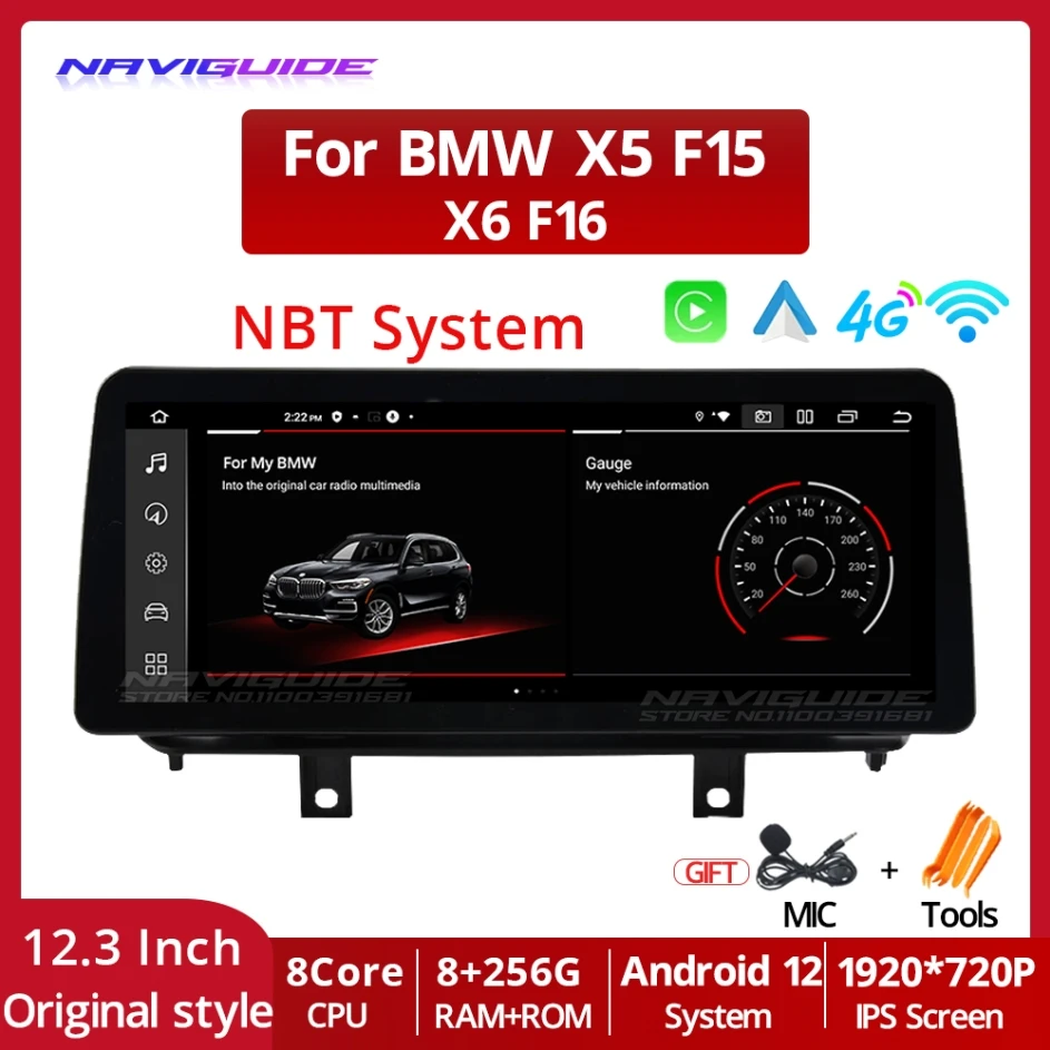 

NAVIGUIDE Android 12 12.3 Screen Car Radio Multimedia Video Player Stereo GPS Navigation For BMW X5 F15 2014 - 2017 NBT System