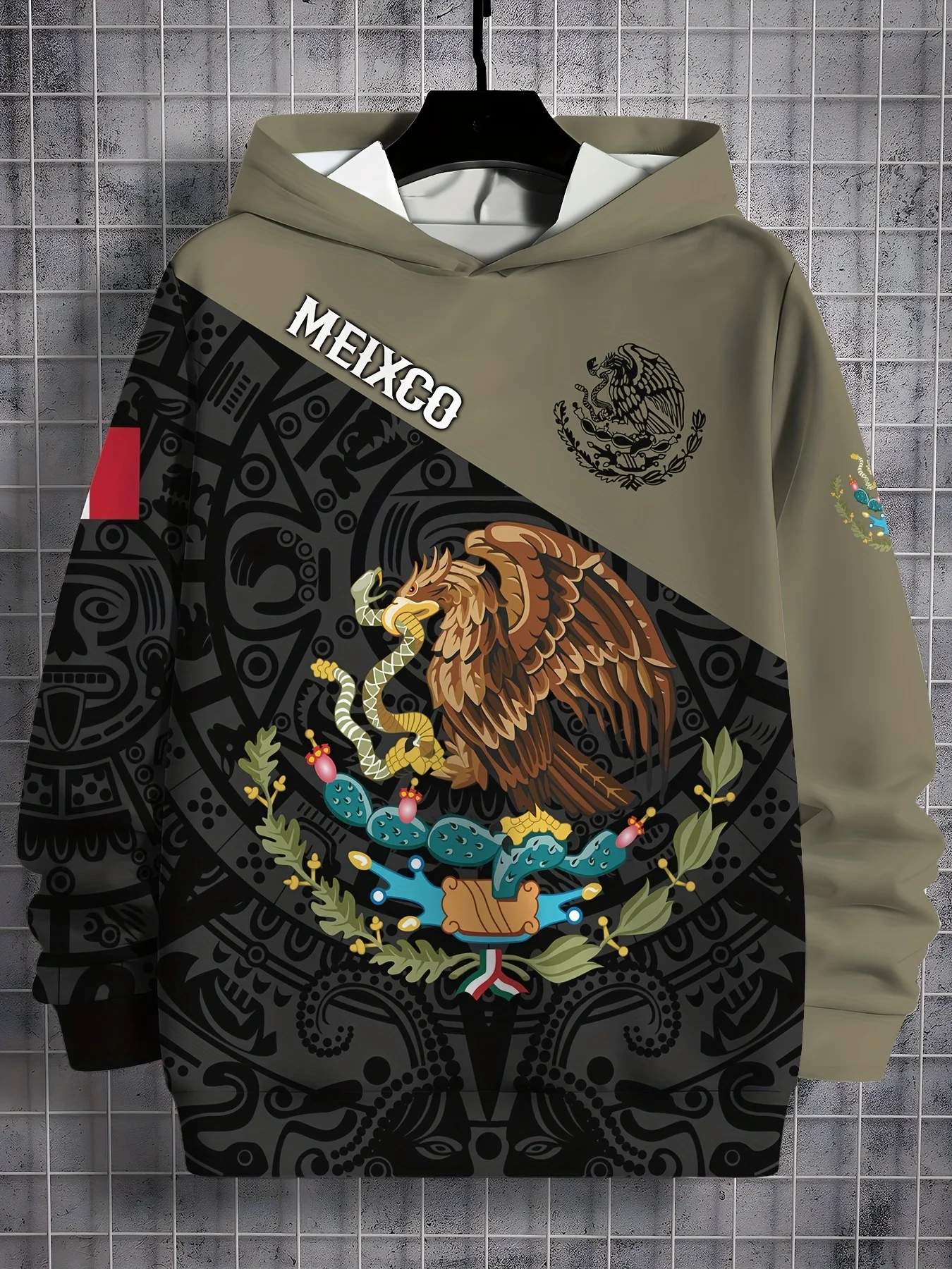 thumbnail image 1 of Sudadera con capucha para hombre, con estampado 3D de la bandera de México, sudadera con cordón, ropa deportiva de manga larga, ropa informal para hombre, 1 of 5