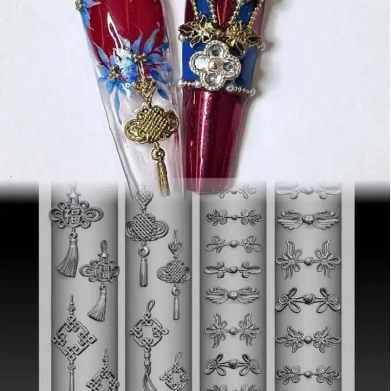 스위트 보우 비드 체인 투명 네일 템플릿DIY 네일 아트 장식 매니큐어 디자인 도구 3D 나비 꽃 실리콘 네일 몰드