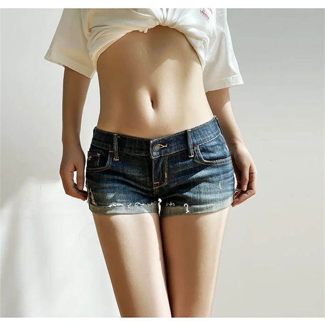 Low Rise Elastic Tight Curled Women's Blue Denim Shorts Summer New