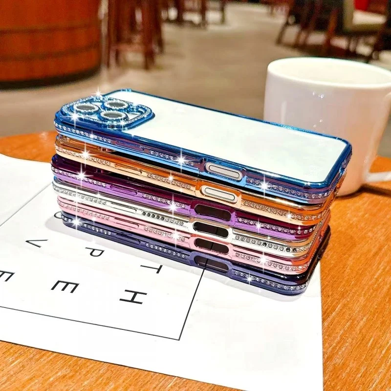 Luxury Plating Clear Soft TPU Cover with Diamond Crystal Glitter and Shockproof Protection