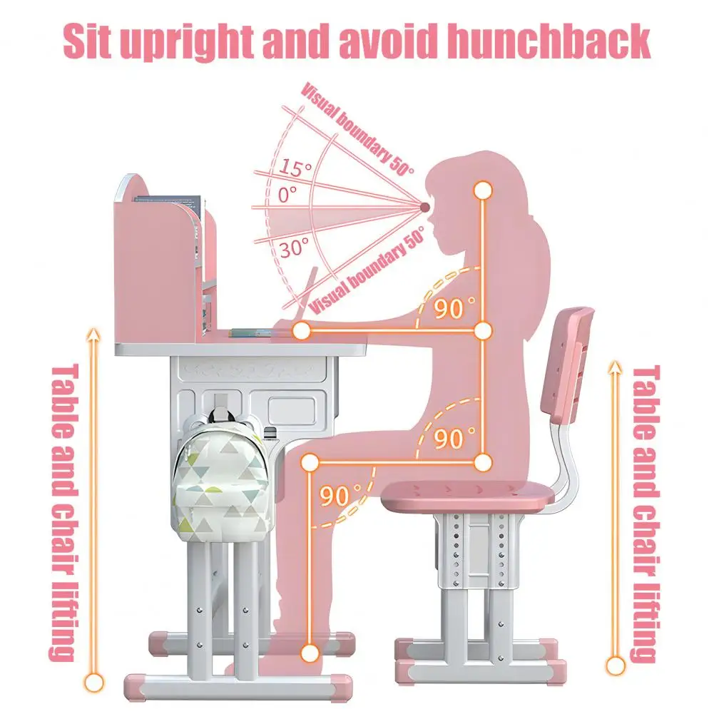 2Pcs/Set Kids Desk Chair Set Height Adjustable Children School Study Table Chair Set with Drawer Desk Chair with Book Stand 2