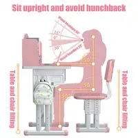 2Pcs/Set Kids Desk Chair Set Height Adjustable Children School Study Table Chair Set with Drawer Desk Chair with Book Stand 2