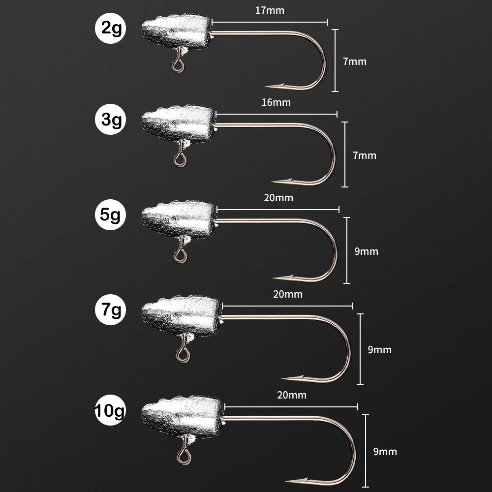 Hameçons plombés JOHNCOO 10 pièces pour leurres souples, 2g 3g 5g, pêche légère au jig