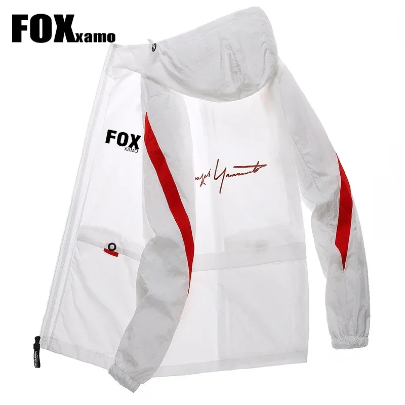 Foxxamo 남성용 사이클링 매칭 후드 자외선 차단 의류, 빠른 건조, 피부 바람막이 재킷, 여름 신상