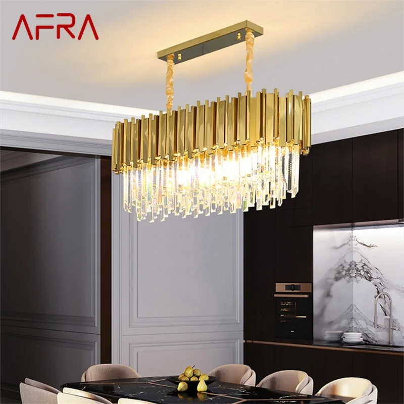 

AFRA Gold Chandelier Crystal Rectangle Pendant Lamp Postmodern LED Light Fixture for Home Living Dining Room