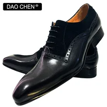 

LUXURY MEN OXFORD SHOES LACE UP POINTED TOE MAN SHOE BROWN BLACK FORMAL MENS DRESS SHOES SUEDE PATCHWORK LEATHER SHOES FOR MEN