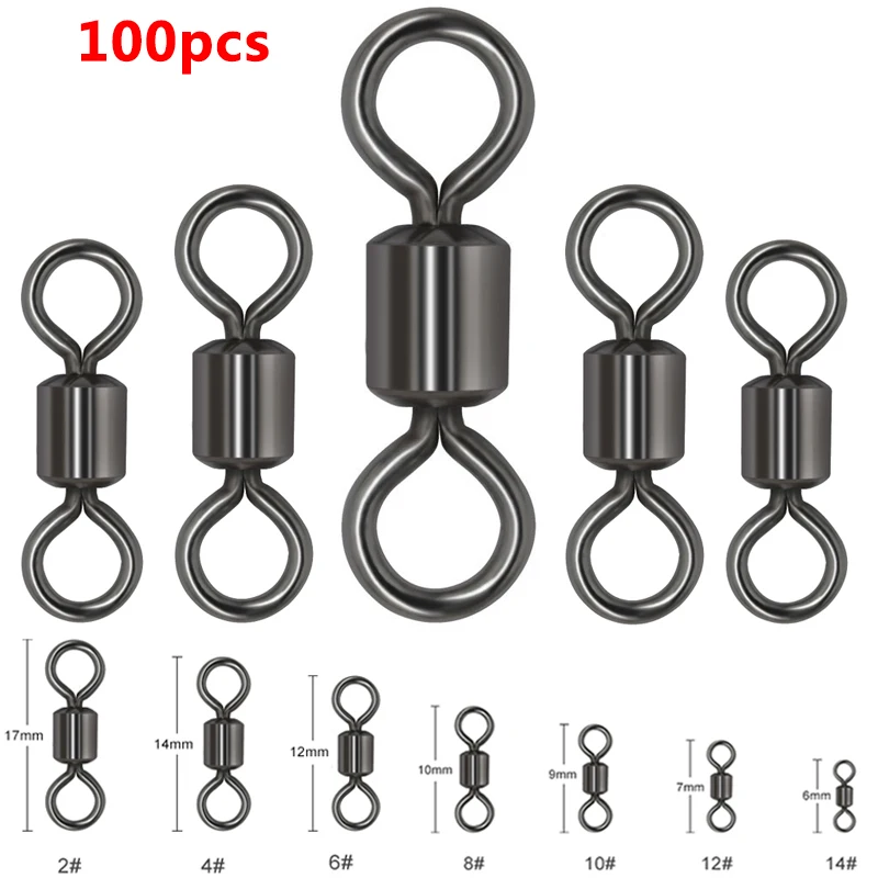 Fishing Swivels 100PCS/Lot Ball Bearing Swivel with Safety Snap Solid Rings Rolling Swivel for Carp Fishing Accessories