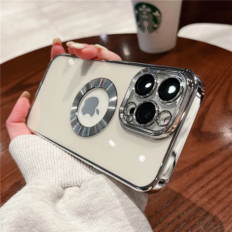 Luxury Plating Logo Hole Transparent Case For iPhone