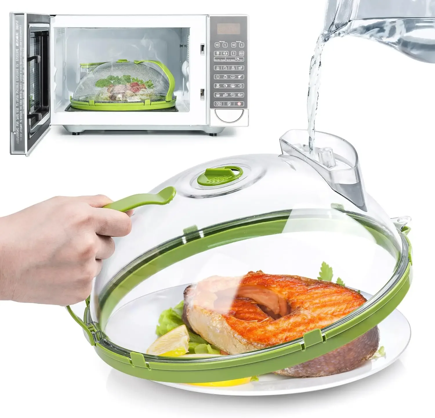 Clear Microwave Cover with Water Steamer Handle