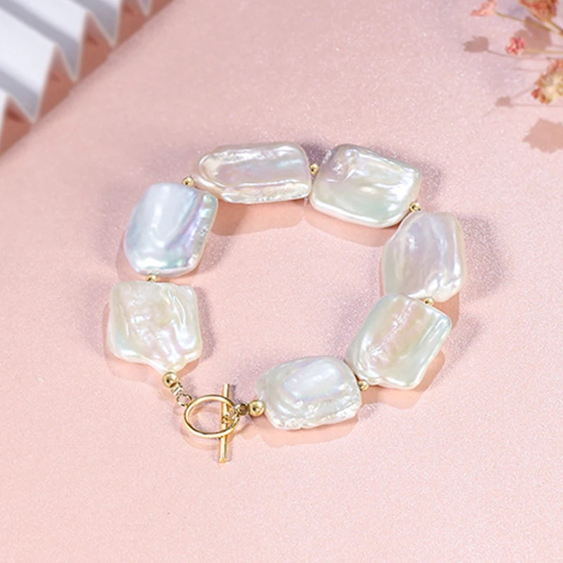 

True Natural Baroque Pearl Bracelet Women 925 Silver OT Bracelet Irregular Flat Pearl Female Luxury Jewelry Party Gift Banquet