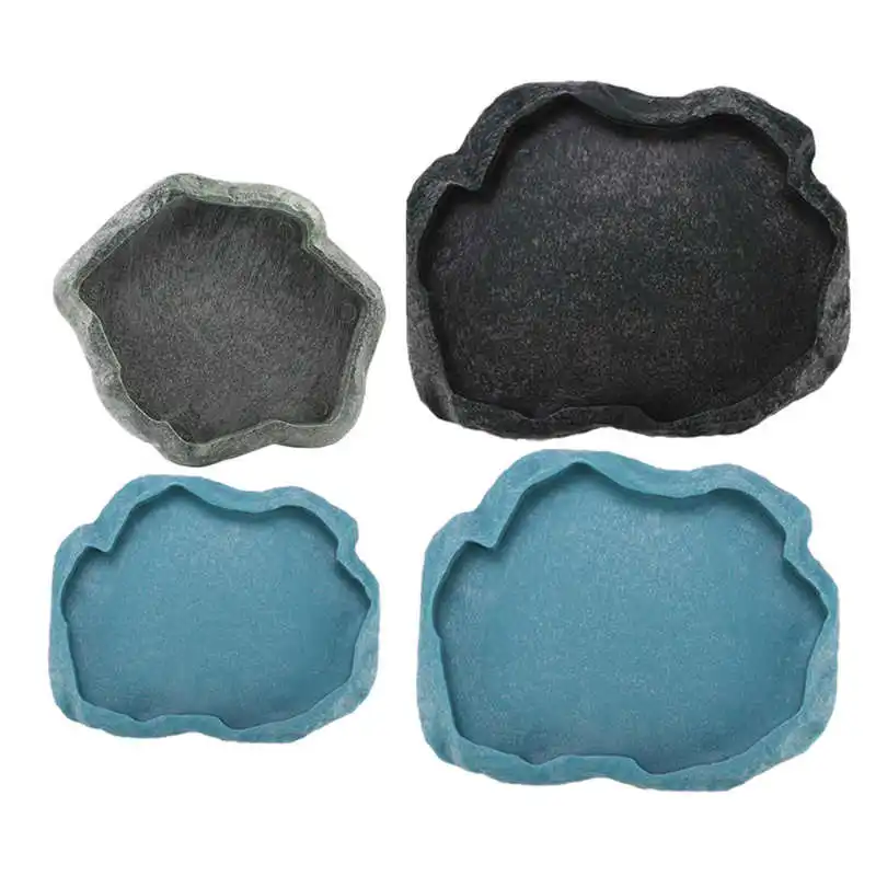 ABS Resin Lizard Feeder Durable Reptile Rock Food & Water Dish Feeder Bowl for Reptile Turtle Tortoise Scorpion Lizard Drinking