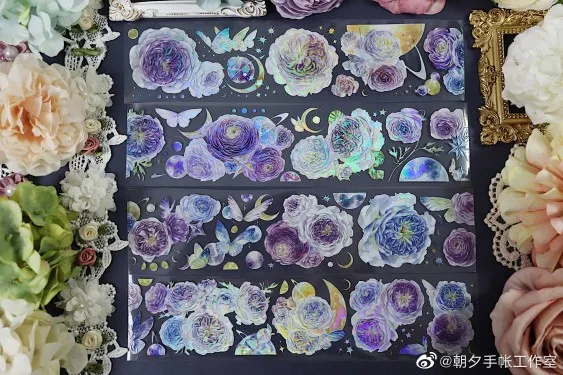 

Декоративные наклейки для журнала Washi, фиолетовая Роза, цветок, радуга, кристалл, блеск