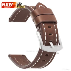Premium Genuine Leather Quick Release Watch Band - Elegant and Versatile Strap - 22mm (Deep Brown White)