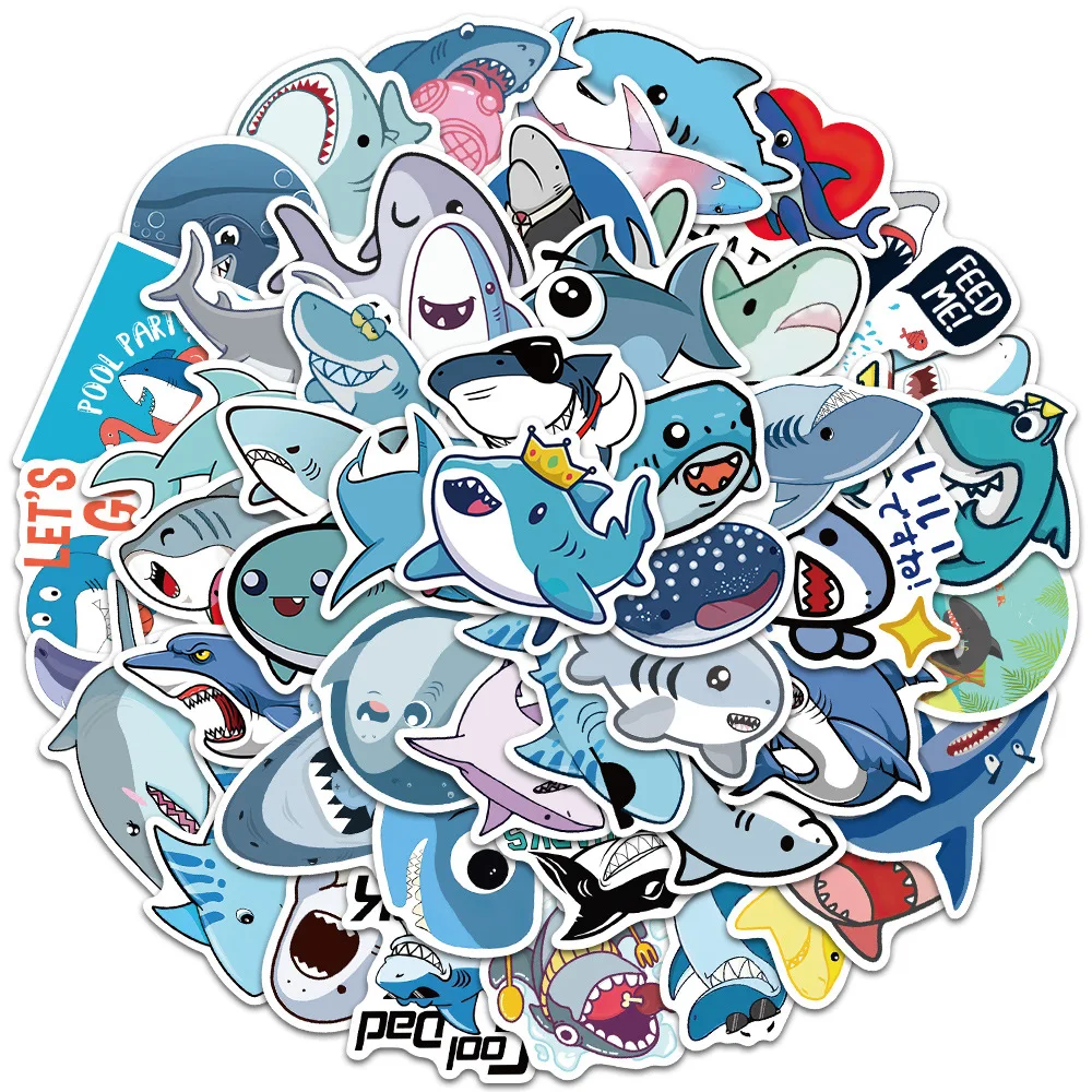 10/30/50PCS Cute Animal Shark Stickers Cute Travel Skateboard Suitcase Guitar Luggage Laptop Funny Sticker Decals