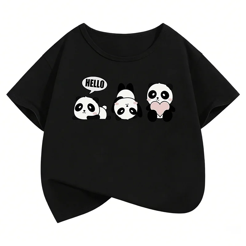 Panda Print Short Sleeve Kids' Casual T-Shirt