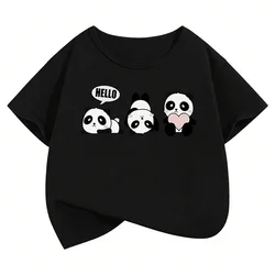 Panda Print Short Sleeve Kids' Casual T - Shirt - 160 (BLACK)