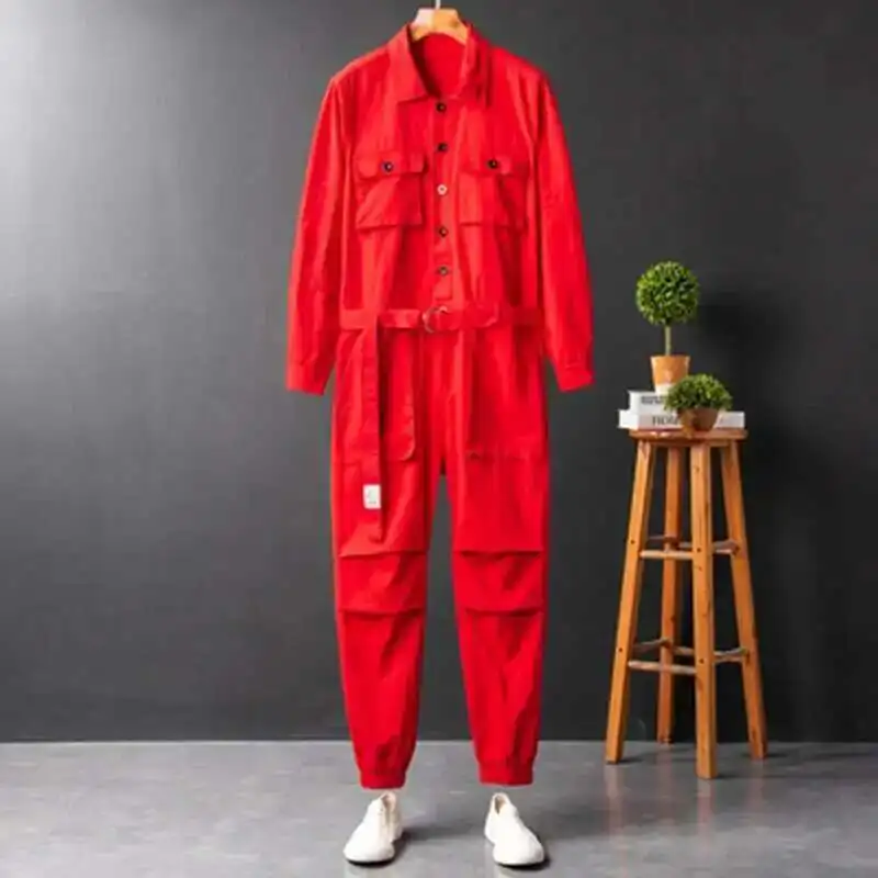 IEFB Men's Jumpsuit Long Sleeve Workwear Single Breasted Lapel Cloth New Summer Autumn Male Trousers Trendy Menwear 9C600 men rompers
