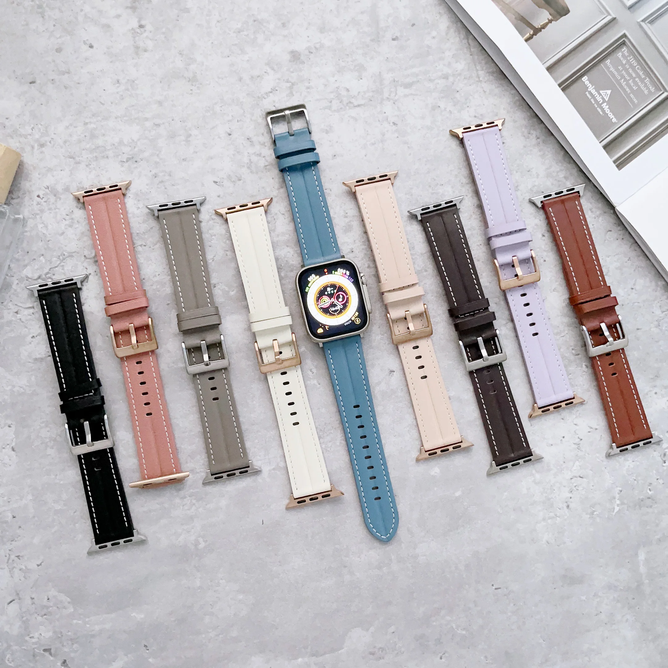 

Leather Strap For Apple Watch Ultra 8 7 6 5 4 3 SE Manual Needlework Watchband Belt iWatch 49mm 45mm 41mm 44mm 42mm 40mm Correa