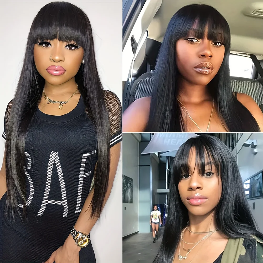 

Wiggogo 3X1 Middle Part Lace Wig Straight Human Hair Wig With Bangs 100% Human Hair Glueless Wig Human Hair Ready To Wear And Go