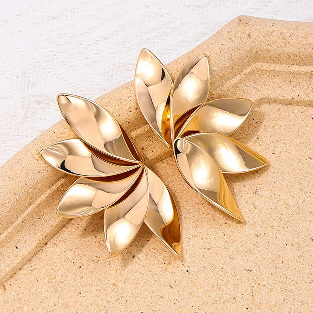 Golden Small Triple Flower Designed Korean Earrings main image 1