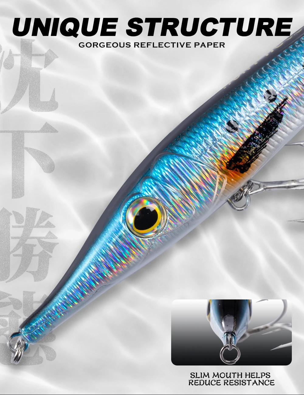 Hunthouse Needle Zargana 146mm 35/19g Pencil-Köder, lange Wurfweite, schwimmende und sinkende Oberflächenköder für Barsch und Thunfisch – Detail 7