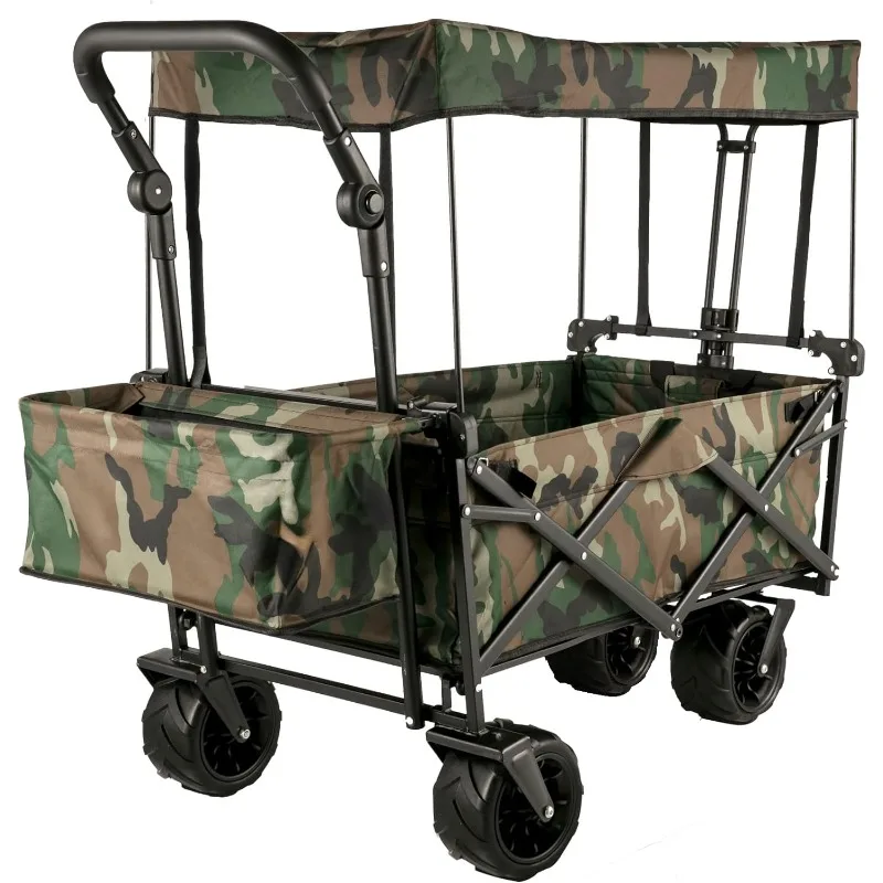

Collapsible Folding Wagon with Removable Canopy, Heavy Duty Foldable Wagon Utility Cart for Garden, Camping, Grocery Cart