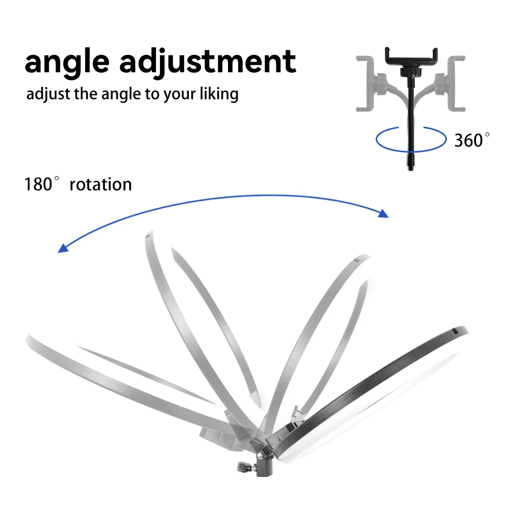 삼각대가 있는 셀카 RGB 링 라이트, 조도 조절 가능, 사진 스튜디오용, USB 충전식 LED 조명, 18 인치, 45cm