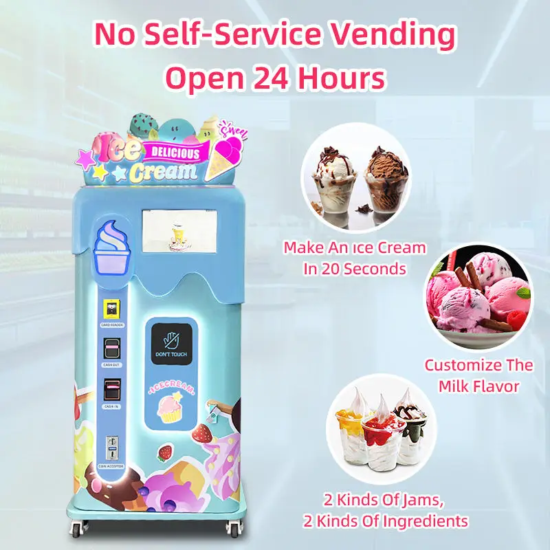 28L/H  Business Fully Automatic Soft Ice Cream Vending Machine Making Ice Cream Machine For Shopping Mall  27 Inch Touch Screen 6