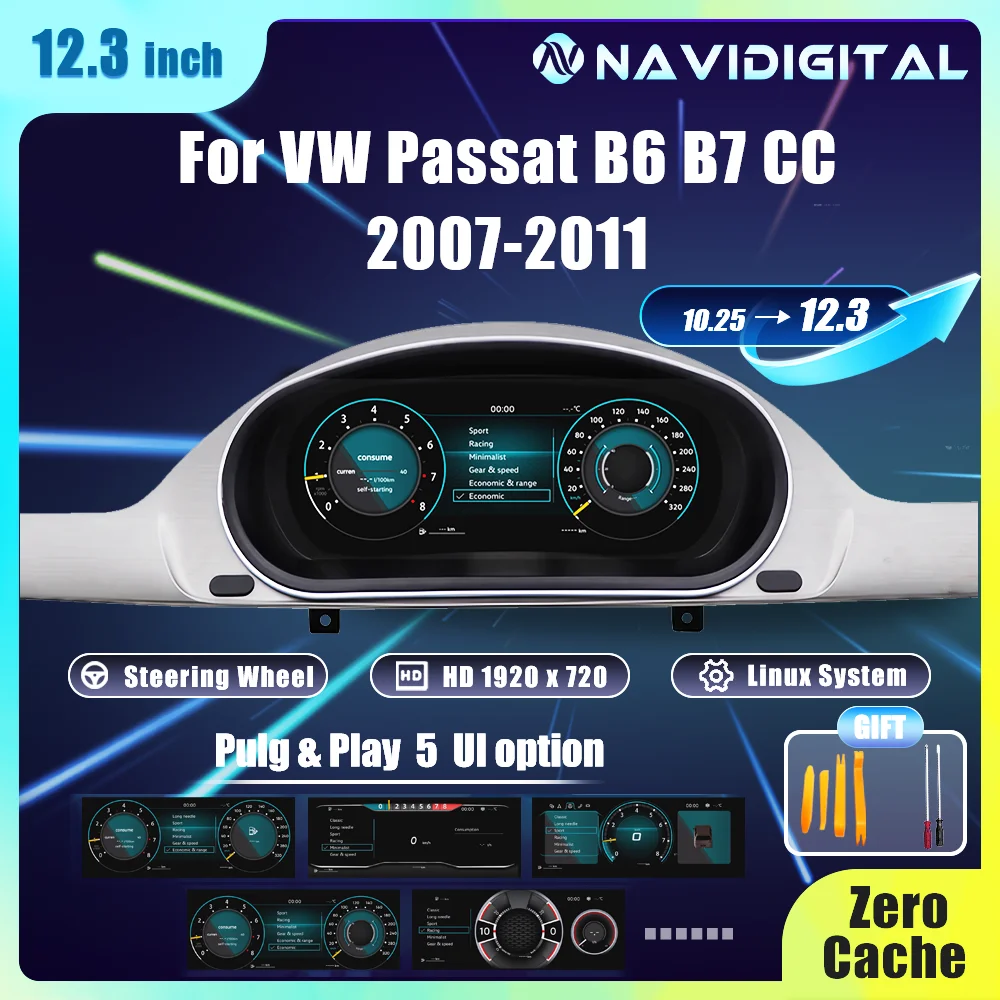 Panel de Instrumentos Digital LCD de 12.3'' para VW Passat B6 B7 Años 2007-2011, Tablero Virtual 1