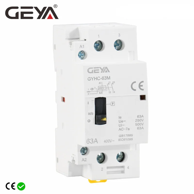 GEYA GYHC 2P 40A 63A 2NO or 2NC Manual Household Modular DIN Rail AC Contactor  AC220V 230V Manual Control