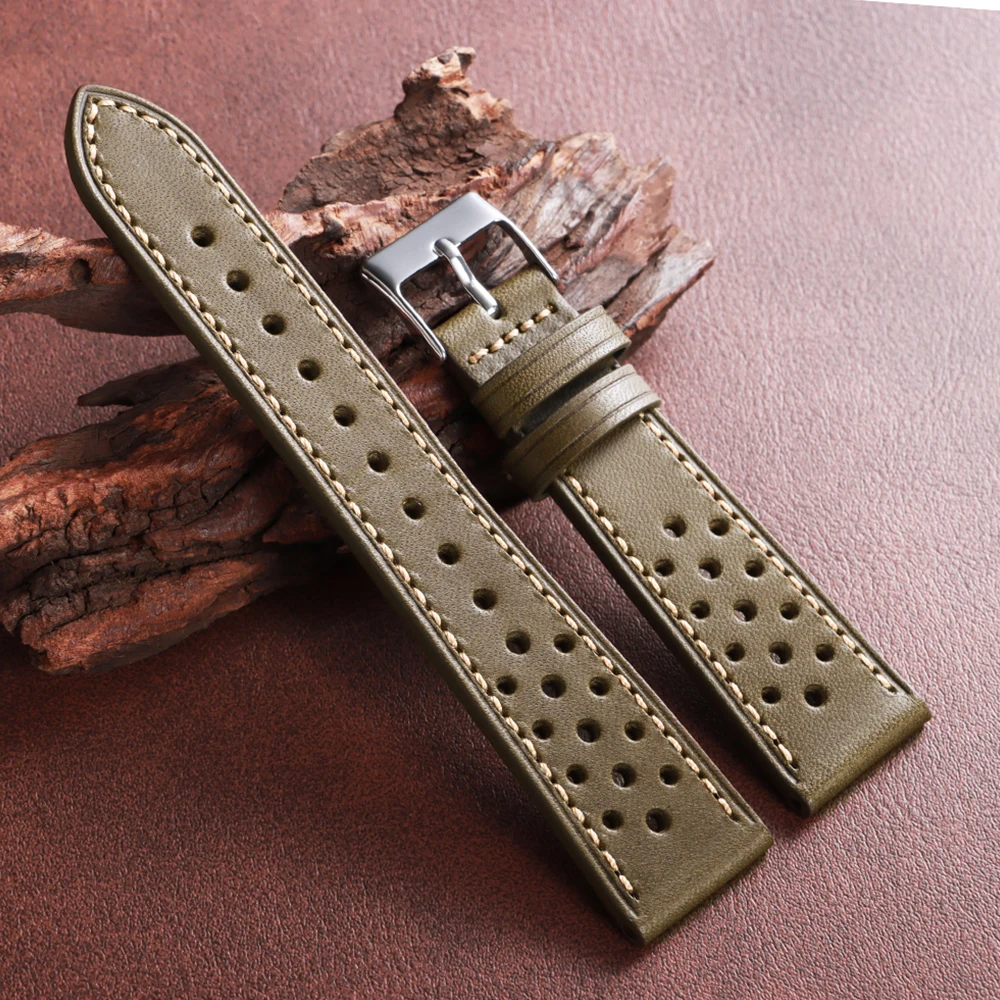 Premium Handcrafted Vintage Brown & Black Leather Watch Strap – Breathable Cowhide Wristband